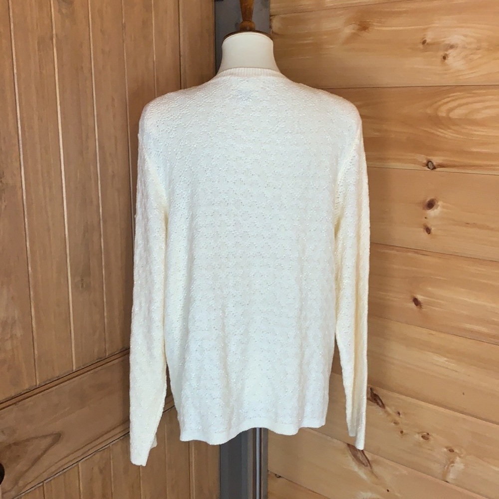 Vintage Alfred Dunner cream cardigan sweater with beads and tiny pearls Large - Picture 2 of 11